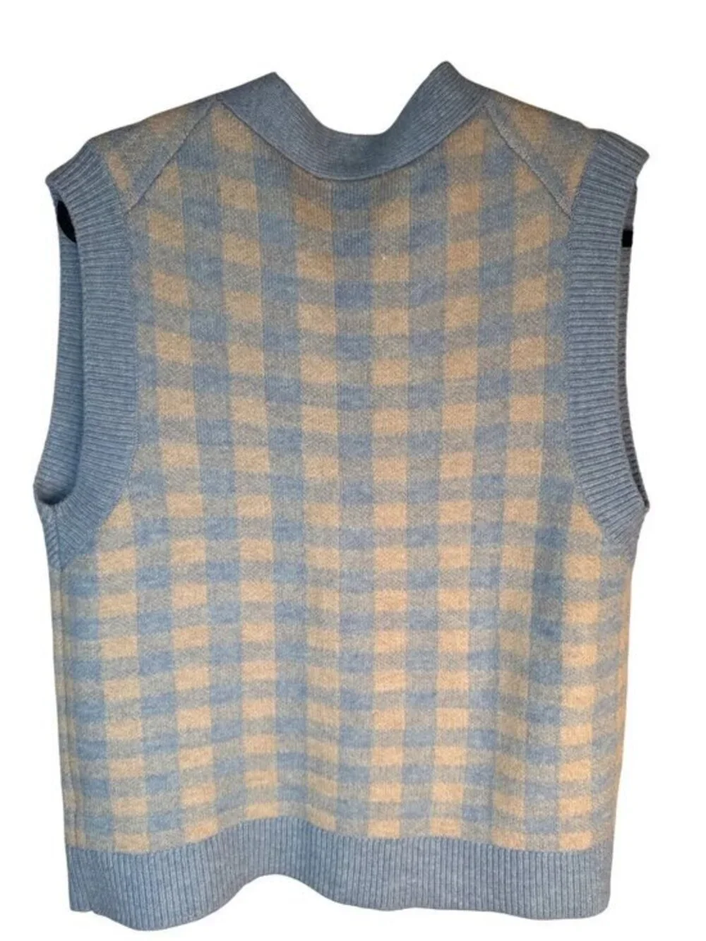 2/$30 ZARA Size Small Light Blue & Cream Gingham Knit Cardigan Vest S Polyester